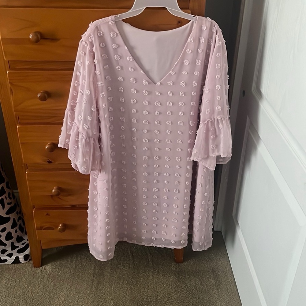 Pink Textured V-Neck Dress